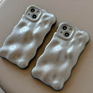 Auramma Collections Avant Basic Minimalist Aesthetic Pearl Grey Gray Sparkling Finish Wavy Edge 3D Bubbles Style Soft TPU Case iPhone 15 14 13 12 11 Pro Max Plus