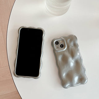 Auramma Collections Avant Basic Minimalist Aesthetic Pearl Grey Gray Sparkling Finish Wavy Edge 3D Bubbles Style Soft TPU Case iPhone 15 14 13 12 11 Pro Max Plus