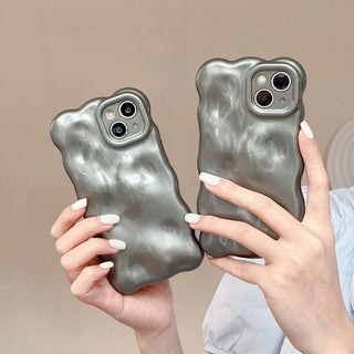 Auramma Collections Avant Basic Minimalist Aesthetic Pearl Grey Gray Sparkling Finish Wavy Edge 3D Bubbles Style Soft TPU Case iPhone 15 14 13 12 11 Pro Max Plus