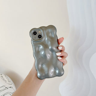 Auramma Collections Avant Basic Minimalist Aesthetic Pearl Grey Gray Sparkling Finish Wavy Edge 3D Bubbles Style Soft TPU Case iPhone 15 14 13 12 11 Pro Max Plus