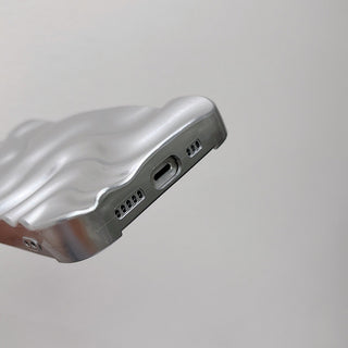Auramma Collections Avant Basic Minimalist Aesthetic Matte Silver Chrome Finish 3D Ripples Style Soft TPU iPhone 17 16 15 14 13 12 Pro Max Case