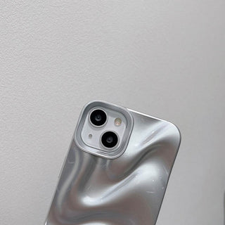 Auramma Collections Avant Basic Minimalist Aesthetic Matte Silver Chrome Finish 3D Ripples Style Soft TPU iPhone 17 16 15 14 13 12 Pro Max Case