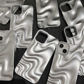 Auramma Collections Avant Basic Minimalist Aesthetic Matte Silver Chrome Finish 3D Ripples Style Soft TPU iPhone 17 16 15 14 13 12 Pro Max Case
