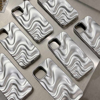 Auramma Collections Avant Basic Minimalist Aesthetic Matte Silver Chrome Finish 3D Ripples Style Soft TPU iPhone 17 16 15 14 13 12 Pro Max Case