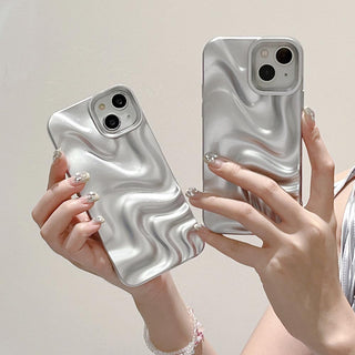 Auramma Collections Avant Basic Minimalist Aesthetic Matte Silver Chrome Finish 3D Ripples Style Soft TPU iPhone 17 16 15 14 13 12 Pro Max Case