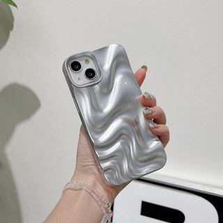 Auramma Collections Avant Basic Minimalist Aesthetic Matte Silver Chrome Finish 3D Ripples Style Soft TPU iPhone 17 16 15 14 13 12 Pro Max Case