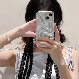 Auramma Collections Avant Basic Minimalist Aesthetic Matte Silver Chrome Finish 3D Ripples Style Soft TPU iPhone 17 16 15 14 13 12 Pro Max Case