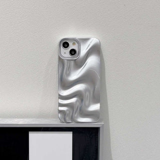 Auramma Collections Avant Basic Minimalist Aesthetic Matte Silver Chrome Finish 3D Ripples Style Soft TPU iPhone 17 16 15 14 13 12 Pro Max Case