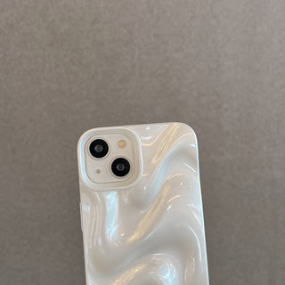 Auramma Collections Avant Basic Minimalist Aesthetic Pearl White Sparkling Finish 3D Ripples Style Soft TPU iPhone 17 16 15 14 13 12 Pro Max Case