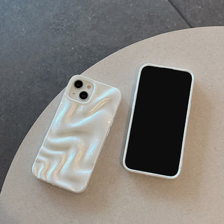 Auramma Collections Avant Basic Minimalist Aesthetic Pearl White Sparkling Finish 3D Ripples Style Soft TPU iPhone 17 16 15 14 13 12 Pro Max Case