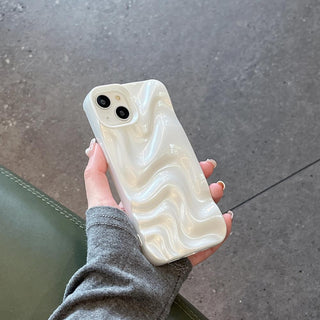 Auramma Collections Avant Basic Minimalist Aesthetic Pearl White Sparkling Finish 3D Ripples Style Soft TPU iPhone 17 16 15 14 13 12 Pro Max Case