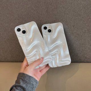Auramma Collections Avant Basic Minimalist Aesthetic Pearl White Sparkling Finish 3D Ripples Style Soft TPU iPhone 17 16 15 14 13 12 Pro Max Case