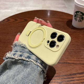 Auramma Collections Avant Basic Minimalist Aesthetic Practical Plain Yellow Dusty Pink Baby Blue Mint Lavender Purple Off White MagSafe Compatible Built In Stand Silicone Case iPhone 16 15 14 13 12 Pro Max Plus