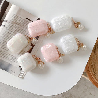Auramma Collections Avant Basic Minimalist Aesthetic White Pink Iridescent Opaque Fractured Seashell Pattern Soft TPU Case Keyring AirPods 1 2 3 4 Pro