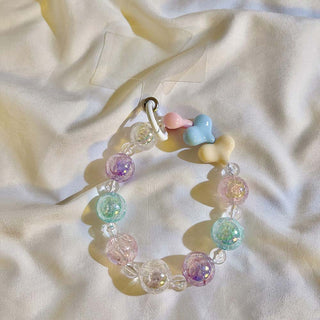 Auramma Collections Avant Basic Pastel Purple Blue Yellow Pink Mixed Colors Glitter Bead Bracelet Phone Charm