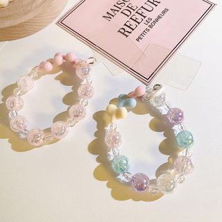 Auramma Collections Avant Basic Pastel Purple Blue Yellow Pink Mixed Colors Glitter Bead Bracelet Phone Charm