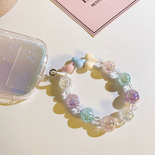 Auramma Collections Avant Basic Pastel Purple Blue Yellow Pink Mixed Colors Glitter Bead Bracelet Phone Charm