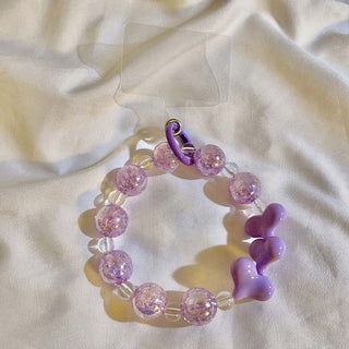 Auramma Collections Avant Basic Pastel Purple Blue Yellow Pink Mixed Colors Glitter Bead Bracelet Phone Charm