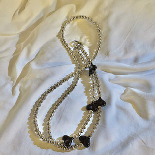 Auramma Collections Avant Basic Cool Girl Aesthetic Silver Bead Black White Ribbons Hearts Smart Phone Crossbody Lanyard