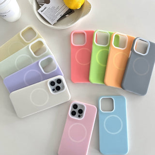 Auramma Collections Avant Basic Soft Aesthetic Dreamy Frosted Plain Blue Dusty Salmon Pink Mint Butter Yellow Fuchsia Gray Purple White MagSafe Soft TPU Case iPhone 16 15 14 13 12 Pro Max Plus