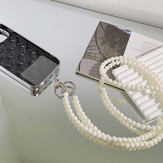 Auramma Collections Avant Basic Soft Girly Princess Core Aesthetic Black White Pearl Clear Silver Bead Crossbody Phone Lanyard