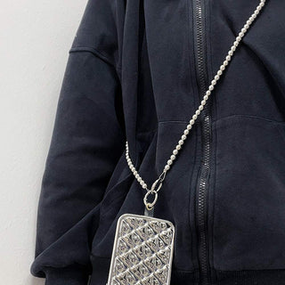 Auramma Collections Avant Basic Soft Girly Princess Core Aesthetic Black White Pearl Clear Silver Bead Crossbody Phone Lanyard