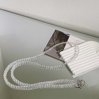 Auramma Collections Avant Basic Soft Girly Princess Core Aesthetic Black White Pearl Clear Silver Bead Crossbody Phone Lanyard