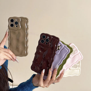 Auramma Collections Avant Basic 3D Meteorite Style Surface Wavy Edge Glossy Butter Yellow Sakura Pink Green Coffee Brown White Wine Red Purple Metallic Black Gold Silver Blue Pink Soft TPU Case iPhone 17 16 15 14 13 12 Pro Max Plus Air 16e