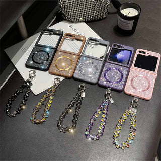 Auramma Collections Avant Basic Sparkling Rhinestone Black Gold Silver Purple Pink Matching Wrist Charm Soft TPU Case Samsung Z Flip 6 5 4 3