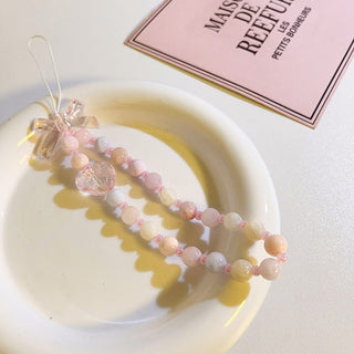 Auramma Collections Avant Basic Sweet Girl pastel Macaron Candy Color Bead Pink Clear Bow Heart String Phone Charm