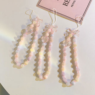 Auramma Collections Avant Basic Sweet Girl pastel Macaron Candy Color Bead Pink Clear Bow Heart String Phone Charm