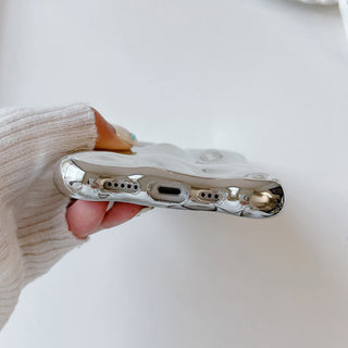 Auramma Collections Avant Basic Wavy Edge Chrome Silver Glossy 3D Bubble Style TPU Case iPhone 17 16 15 14 13 12 11 Pro Max Plus Air 16e