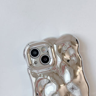 Auramma Collections Avant Basic Wavy Edge Chrome Silver Glossy 3D Bubble Style TPU Case iPhone 17 16 15 14 13 12 11 Pro Max Plus Air 16e