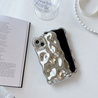 Auramma Collections Avant Basic Wavy Edge Chrome Silver Glossy 3D Bubble Style TPU Case iPhone 17 16 15 14 13 12 11 Pro Max Plus Air 16e