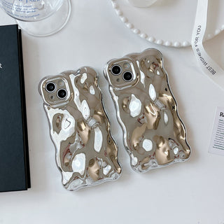 Auramma Collections Avant Basic Wavy Edge Chrome Silver Glossy 3D Bubble Style TPU Case iPhone 17 16 15 14 13 12 11 Pro Max Plus Air 16e