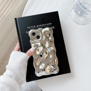 Auramma Collections Avant Basic Wavy Edge Chrome Silver Glossy 3D Bubble Style TPU Case iPhone 17 16 15 14 13 12 11 Pro Max Plus Air 16e