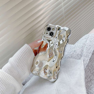 Auramma Collections Avant Basic Wavy Edge Chrome Silver Glossy 3D Bubble Style TPU Case iPhone 17 16 15 14 13 12 11 Pro Max Plus Air 16e