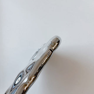 Auramma Collections Avant Basic Wavy Edge Chrome Silver Glossy 3D Bubble Style TPU Case iPhone 17 16 15 14 13 12 11 Pro Max Plus Air 16e