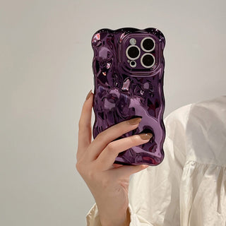 Auramma Collections Avant Basic Cool Aesthetic Wavy Edge Chrome Metallic Gold Fuchsia Pink Purple Blue Plated Glossy 3D Bubble Style TPU Case iPhone 17 16 15 14 13 12 11 Pro Max Plus Air 16e