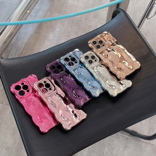Auramma Collections Avant Basic Cool Aesthetic Wavy Edge Chrome Metallic Gold Fuchsia Pink Purple Blue Plated Glossy 3D Bubble Style TPU Case iPhone 16 15 14 13 12 11 Pro Max Plus