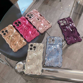 Auramma Collections Avant Basic Cool Aesthetic Wavy Edge Chrome Metallic Gold Fuchsia Pink Purple Blue Plated Glossy 3D Bubble Style TPU Case iPhone 16 15 14 13 12 11 Pro Max Plus