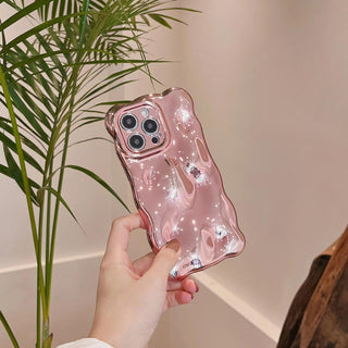 Auramma Collections Avant Basic Cool Aesthetic Wavy Edge Chrome Metallic Gold Fuchsia Pink Purple Blue Plated Glossy 3D Bubble Style TPU Case iPhone 16 15 14 13 12 11 Pro Max Plus
