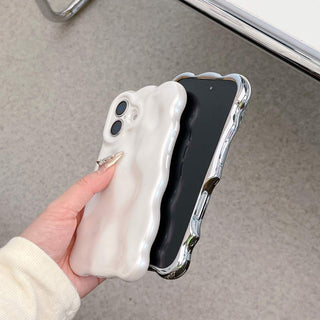 Auramma Collections Avant Basic Wavy Edge Chrome Silver Glossy 3D Bubble Style TPU Case iPhone 17 16 15 14 13 12 11 Pro Max Plus Air 16e