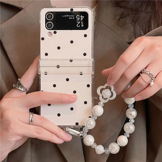 Auramma Collections Avant Basic White Black Polka Dot Matching Wrist Charm Soft TPU Case Samsung Z Flip 6 5 4 3