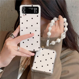 Auramma Collections Avant Basic White Black Polka Dot Matching Wrist Charm Soft TPU Case Samsung Z Flip 6 5 4 3