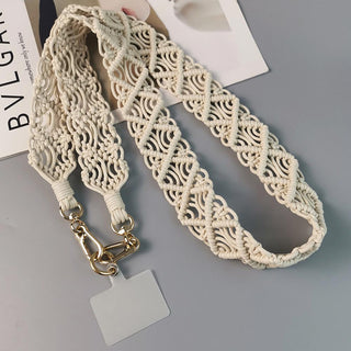 Auramma Collections Boho Aesthetic Autumn Beach Hand-Woven Beige Black Blue Caramel Coffee Green Yellow Pink Crossbody Lanyard For Smart Mobile Phone Case iPhone Samsung