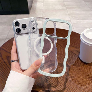 Auramma Collections Clear Colorful Wavy Bumper Pink Purple Blue White Black MagSafe Compatible Soft TPU Case iPhone 17 16 15 14 13 12 11 Pro Max Plus Air