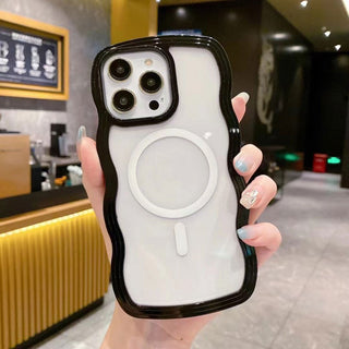 Auramma Collections Clear Colorful Wavy Bumper Pink Purple Blue White Black MagSafe Compatible Soft TPU Case iPhone 17 16 15 14 13 12 11 Pro Max Plus Air