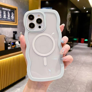 Auramma Collections Clear Colorful Wavy Bumper Pink Purple Blue White Black MagSafe Compatible Soft TPU Case iPhone 17 16 15 14 13 12 11 Pro Max Plus Air