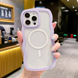 Auramma Collections Clear Colorful Wavy Bumper Pink Purple Blue White Black MagSafe Compatible Soft TPU Case iPhone 17 16 15 14 13 12 11 Pro Max Plus Air